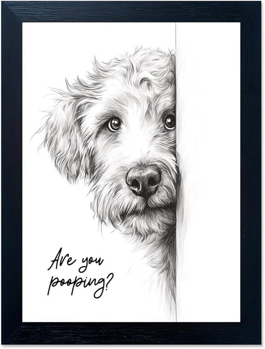 Gongyuanyihao Arts Funny Dog Bathroom Wall Art with Black Frame, Are You Pooping Sign for Farmhouse Restroom Decor, Rustic Humorous Canvas Print Painting Ready to Hang 16"x20"