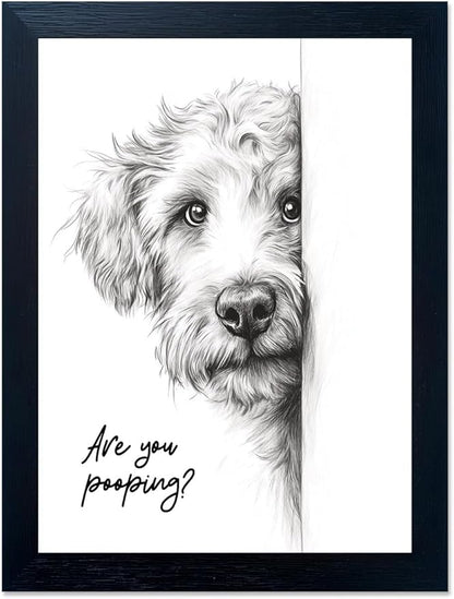 Gongyuanyihao Arts Funny Dog Bathroom Wall Art with Black Frame, Are You Pooping Sign for Farmhouse Restroom Decor, Rustic Humorous Canvas Print Painting Ready to Hang 11"x14"