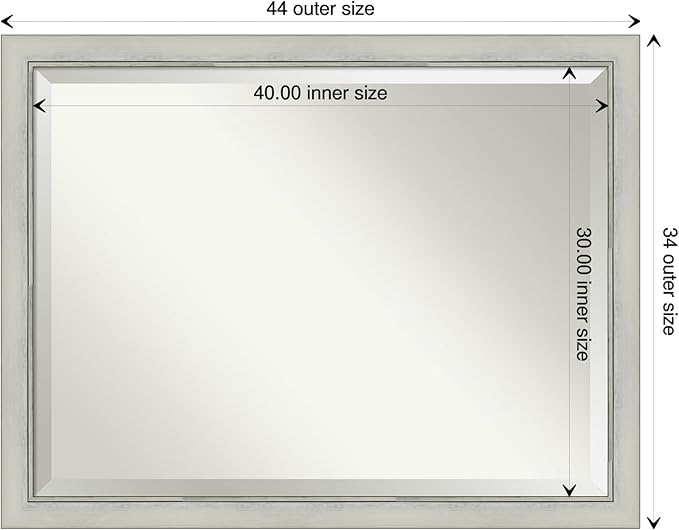 Amanti Art Silver Bathroom Mirror for Over Sink, 34x44 Flair Silver Patina Rectangle Vanity Mirror, X-Large Traditional Frame, Hangs Horizonally and Vertically, Bathroom Wall Decor, Beveled Edge