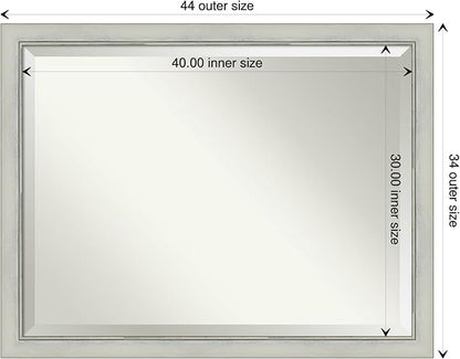 Amanti Art Silver Bathroom Mirror for Over Sink, 34x44 Flair Silver Patina Rectangle Vanity Mirror, X-Large Traditional Frame, Hangs Horizonally and Vertically, Bathroom Wall Decor, Beveled Edge
