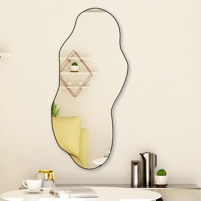 POZINO Irregular Frameless Wall Mirror, 47.2"x21" Asymmetrical Aesthetic Mirror, Modern Organic Shape Decorative Mirror for Living Room Bedroom Entryway Hallway, Horizontal or Vertical Hanging