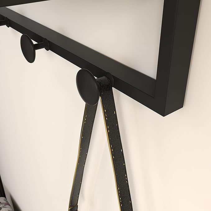 28 x20 Inch Entryway Mirror with Hooks, Bathroom Mirror with Shelf, Rectangular Frame Round Wall Mirror with Shelf and Hooks, Vanity Mirror Decorative for Wall