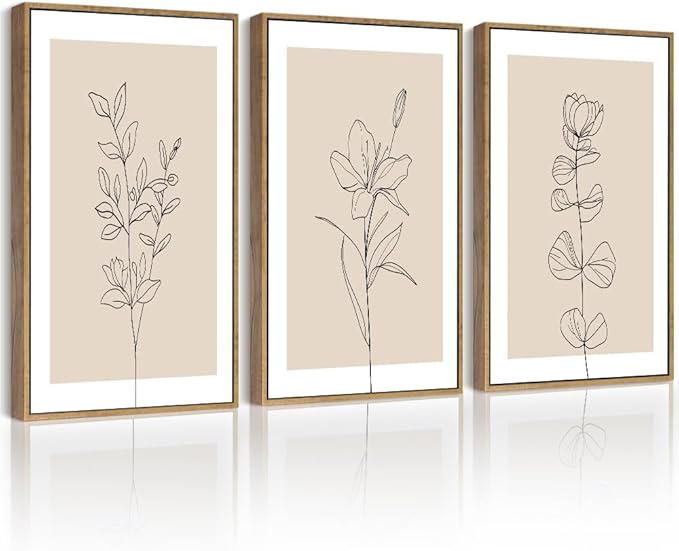 Drsoum Flower Bouquet Framed Retro Wildflower Botanical Pictures Prints Minimalist Modern Nature Plant Floral Rustic Artwork Bedroom Hallway Ready to Hang 11x14in Natural Framed