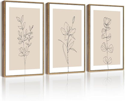 Drsoum Flower Bouquet Framed Retro Wildflower Botanical Pictures Prints Minimalist Modern Nature Plant Floral Rustic Artwork Bedroom Hallway Ready to Hang 11x14in Natural Framed