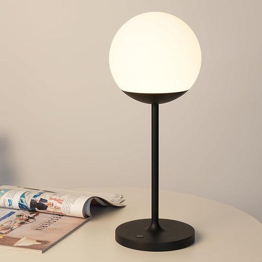 WEILAILUX Cordless Table Lamp with Globe Shade, Rechargeable Dimmable Bedside Light, Shower Lamp Waterproof, Touch Control, 8-72 Hours Runtime, 2700K Warm White for Indoor Outdoor (Black, Tall)