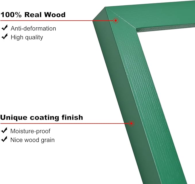 KINLINK 12x16 Picture Frame Green, Solid Wood Frames with Acrylic Plexiglass for Pictures 11x14/9x12 with Mat or 12x16 without Mat, Wall Display Photo Frame, Set of 4