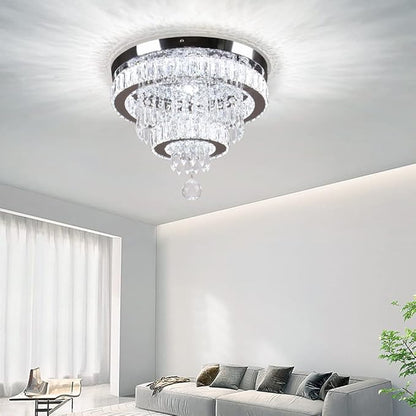 16" Crystal Chandeliers LED Crystal Ceiling Light Fixtures Flush Mount Ceiling Light Modern Chandelier Lights for Living Room Bedrooms Dining Room (6500K Cool White)