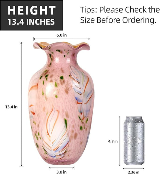 KAMMAK Colored Glass Vase, Beautiful Hand Blown Decorative Vase, Modern Art Vase for Flower Mantle Dining Table Centerpiece, Entryway Living Room Wedding Decoration, 8HPZSLX003