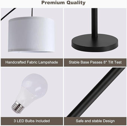 Floor lamp with Remote, 3 Light Arc Floor Lamps for Living Room, 2400LM Tall Standing Floor Lamps with White Shades, 80" Large Floor Lamp for Bedroom, Office