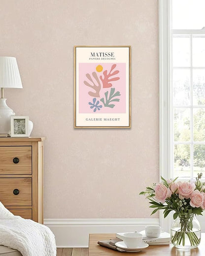 Zzuyi Henri Matisse Pink Framed Wall Art,Abstract Botanical Matisse Canvas Wall Decor,Minimalist Classic Decor Aesthetic for Living Room,Bedroom,Bathroom 12x16in