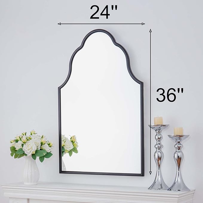 Chende 36'' X 24'' Arch Mirror with Wood Frame, Large Black Bathroom Mirror for Wall, Elegant Scalloped Mirror for Entryway, Living Room, Dining Room