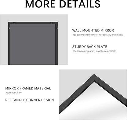 DESBING Black Bathroom Mirror for Wall, 72x36 Inch Rectangle Mirrors with Metal Frame, Modern Vanity Wall Mirror Decor for Entryway Hangs, Bathroom Living Room Horizontal or Vertical