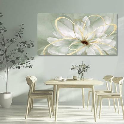 Room Wall Decoration Canvas Wall Art White Flowers Picture Modern Gold Foil Painting for Bedroom Living Room Kitchen Office Hotel 24" x 48"