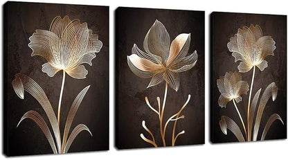 arteWOODS Abstract Wall Art Brown Flowers Canvas Pictures Contemporary Minimalism Abstract Flower Artwork for Bedroom Bathroom Living Room Wall Decor 12" x 16" x 3 Pieces