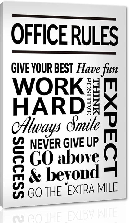 Black and White Inspirational Quote Office Rules Canvas Poster Motivational Print Paintings for Home Office Wall Art Decoration Wooden Framed Ready to Hang-28 x 44 inches