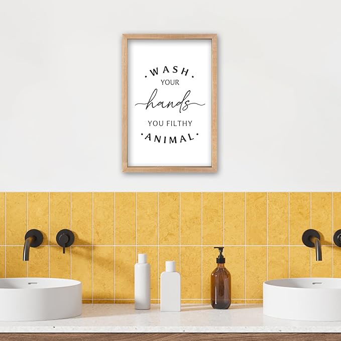 Wash Your Hands Ya Filthy Animal Sign 16"×11" Bathroom Restroom Toilet Laundry Room Humorous Wall Art Decor Funny Quote Washroom for Wood Framed Wall Hanging (Wood)