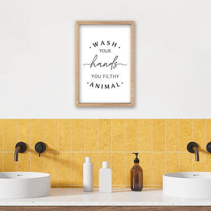 Wash Your Hands Ya Filthy Animal Sign 16"×11" Bathroom Restroom Toilet Laundry Room Humorous Wall Art Decor Funny Quote Washroom for Wood Framed Wall Hanging (Wood)