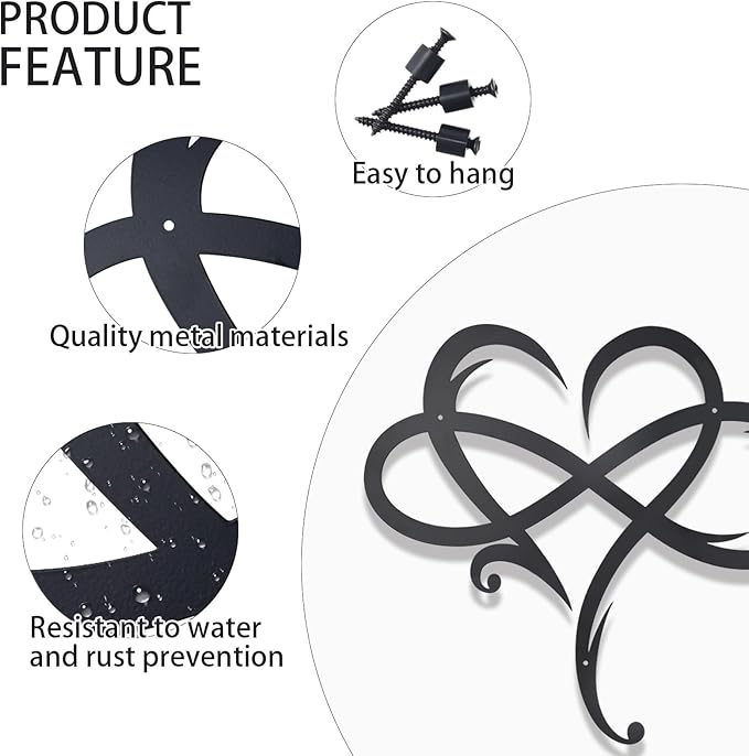 OYEFLY Infinity Heart Metal Wall Decor,Infinity Heart Wall Decor for Room Living,Wedding Decor (Black, style1 23.6 x 20.6in)