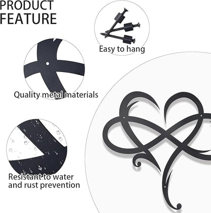 OYEFLY Infinity Heart Metal Wall Decor,Infinity Heart Wall Decor for Room Living,Wedding Decor (Black, style1 23.6 x 20.6in)