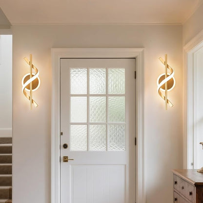 EIDISUNY 2Pack LED Wall Sconces Indoor, 12W LED Wall Mount Lights, Modern Spiral Wall Lamp, 3000K Wall Light Fixture for Stairs, Living Room, Bedroom, Aisle, Hallway (Warm White, Gold)