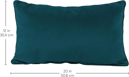 FDP 12" x 20" Velvet Rectangle Lumbar Pillow Set with Piping Decorative Throw Pillow for Home Décor in Living Room, Bedroom or Lounge (2-Pack) - Peacock, 15159-345