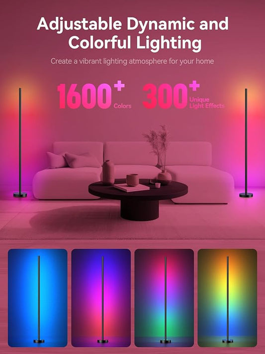 OIYN Smart RGBICW LED Corner Floor Lamp 2 Pack - 16 Million DIY Colors, 68+ Scenes, Music Sync, App & Remote Control, Color-Changing Ambient Lighting for Living Rooms, Bedrooms, and Gaming Rooms