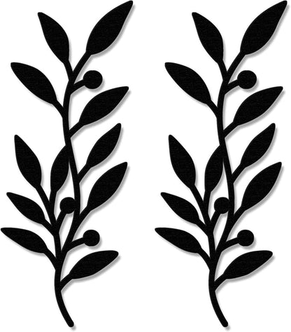 Zzbakress 2 Pieces Black Leaf Wall Decor Living Room, Wooden Vine Olive Branch Leaves Wall Decorations, Wooden Wall Art Decor For Hallway Bathroom Outdoor (Black)