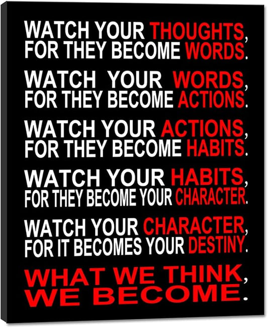 Pyradecor Watch Your Thoughts Motivational Classroom Poster Modern Canvas Prints Wall Art Paintings Ready to Hang for Office Living Room Home Decorations Stretched Pictures Artwork