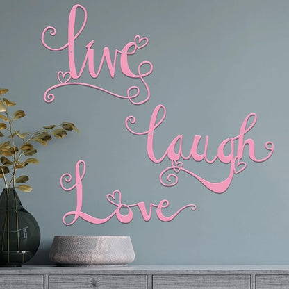 ESTART 3 Pieces Black Metal Letter Sign Decor 'Live Laugh Love' WordArt Wall Art Decor for Home Indoor Outdoor Bedroom Living room Bathroom and Office (Pink)