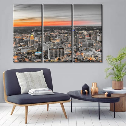 TUMOVO 3 Panel San Antonio Texas USA Skyline Black and White Wall Art City Skyline Pictures Wall Decor for Living Room Skyscrapers Wall Decor for Bedroom Framed Ready to Hang (36" Wx24 H)