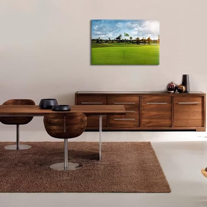chenchenArt Golf Course Wall Art for Office Golf Course Picture Poster Wall Decor for Living Room Bedroom Gym Room Home Decorations Golf Artwork Canvas Prints Framed Ready to Hang(18''H x 24''W)