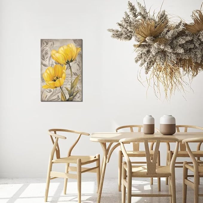 Wall HDQ Flowers Pictures Canvas Prints Yellow Tulip Wall Art for Bathroom Office Home Decor Framed Ready to Hang