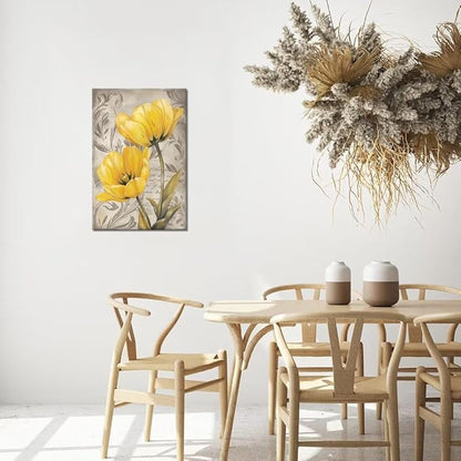 Wall HDQ Yellow Tulip Wall Art for Bathroom Office Home Decor Flowers Pictures Canvas Prints Framed Ready to Hang