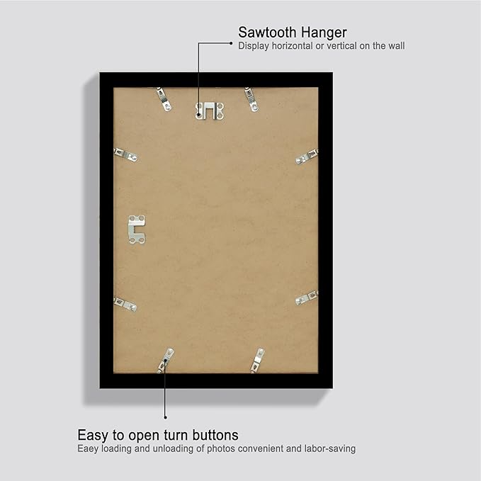iRahmen 10x14 Picture Frame Set of 2 with Tempered Glass, Black Wood Photo Frames Display 8x12 Picture with Mat or 10 x 14 Without Mat for Horizontal or Vertical Wall Mounting