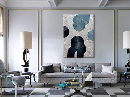 Slyart Blue and Black Abstract Textured Wall Art, Hand-Painted 3D Oil Paintings on Canvas Wall Art 40x28 inch Contemporary Art