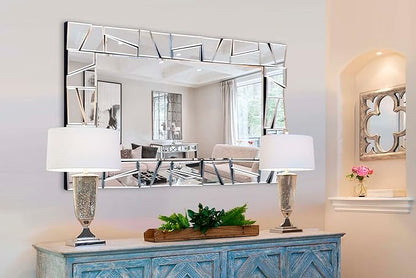 Chende Decorative Mirrors for Wall, 47'' x 32'' Large Living Room Mirror with 3D Glass Beveled Frame, Rectangle Modern Accetn Home Decor for Entryway, Dining Room, Fireplace