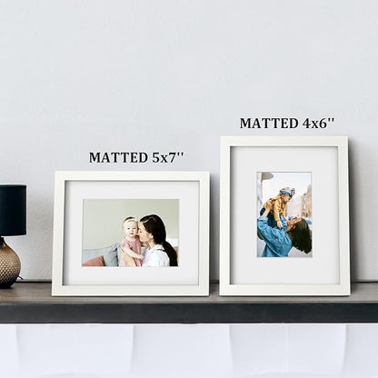 Egofine 8x10 Picture Frames 4PCS, Made of Solid Wood Display 4x6 and 5x7 with Mat Covered by Plexiglass, for Table Top Display and Wall Mounting Photo frame, White with Texture