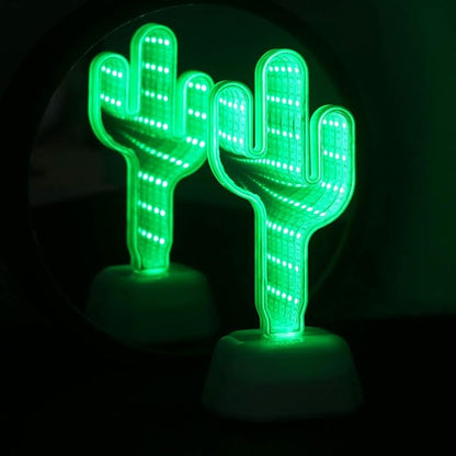 3D Creative Tunnel Lamp, Infinite Mirrors Tunnel Light, 3D Mirror Light, LED Cactus Sign Lights, Tunnel Mirrors Lights, Desktop Lamp Party Home Decor LED Night Light