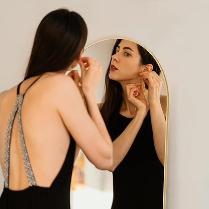 Arched Mirror Full Length, Upgraded 16"x59" Body Wall Mirrors with Shatter-Proof Glass, Floor Standing, Hanging or Leaning, Tall Arch Mirror with Stand Aluminum Alloy Frame for Bedroom, Gold