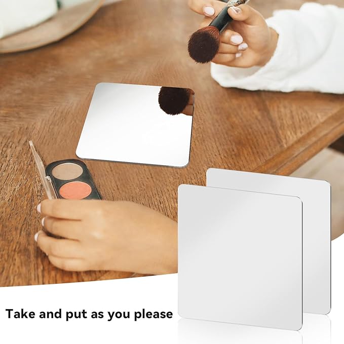 yuntop 2 Pack Self Adhesive Acrylic Mirror, 2MM Flexible Plastic Mirror, Shatterproof PS Frameless Wall Mirror for Bathroom Vanity and Entryway (6 x 6 inch)