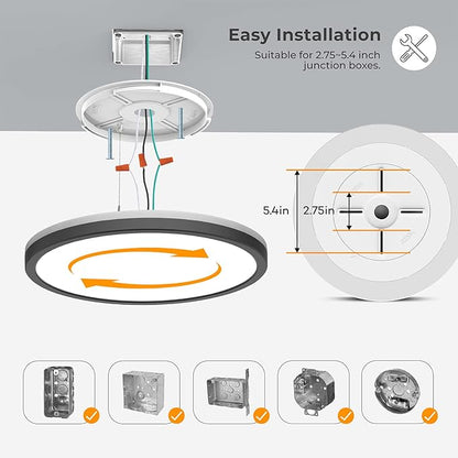 Matane 2Pack LED Flush Mount Ceiling Lights with Night Light, 12inch 24W Dimmable Ceiling Light Fixture 3000K/4000K/5000K Selectable, Black Flushmount Light for Bedroom, Kitchen, Laundry Room