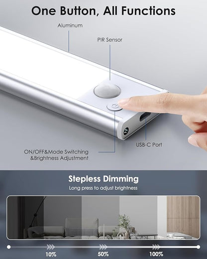 5-Pack 14“ Under Cabinet Lighting, Upgraded 3200mAh Rechargeable Under Cabinet Lights Wireless, LED Motion Sensor Light Indoor Closet Lights Under-Counter Light Fixtures for Kitchen, Hallway, Pantry