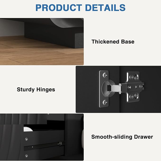 TV stand for 65'' TV , Media Console Table with Storage Cabinet, Spiral Wave Design,Low Profile Credenza for Living Room,Entertainment Center Television Stand with Curved Corner for Bedroom,Black