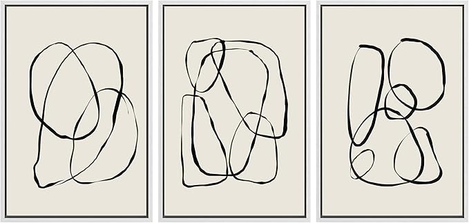 SIGNLEADER Framed Canvas Print Wall Art Set Duotone Geometric Spiral Ring Circle Collage Abstract Shapes Illustrations Modern Art Boho Decorative for Living Room, Bedroom, Office - 16"x24"x3 WHITE