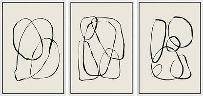 SIGNLEADER Framed Canvas Print Wall Art Set Duotone Geometric Spiral Ring Circle Collage Abstract Shapes Illustrations Modern Art Boho Decorative for Living Room, Bedroom, Office - 24"x36"x3 WHITE