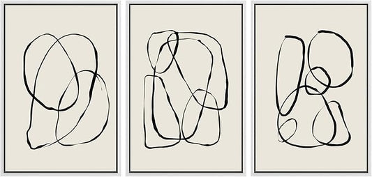 SIGNLEADER Framed Canvas Print Wall Art Set Duotone Geometric Spiral Ring Circle Collage Abstract Shapes Illustrations Modern Art Boho Decorative for Living Room, Bedroom, Office - 24"x36"x3 WHITE