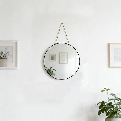 Round Wall Mirror Door Mirror PVC Plastic Frame (Black, 11.8 inch)