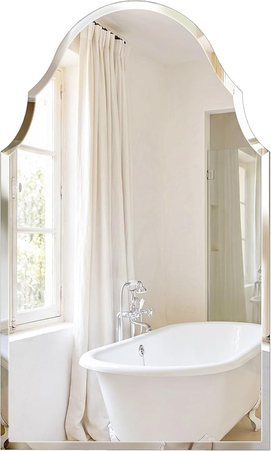 Frameless Arch Wall Mirror 40x24 Inch, Decorative Beveled Vanity Mirror for Bathroom, Entryway & Bedroom