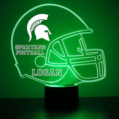 Custom Michigan State University Spartans Football Helmet LED Sign Night Light Lamp with Remote, Light Up Display with Personalized Name or Image, Customized, Made in The USA, Clear Acrylic, 4 Modes