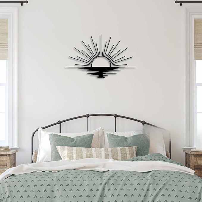 Line Sunrise Sunset Metal Wall Decor - Minimalist Room Decor Black Wall Art Home Decor for Living Room, Bathroom, Bedroom, Dining Room, Entrance (Black)